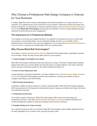 Why Choose a Professional Web Design Company in Chennai for Your Business