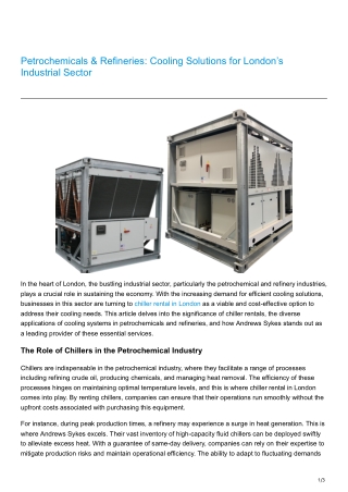 Petrochemicals Refineries Cooling Solutions for Londons Industrial Sector