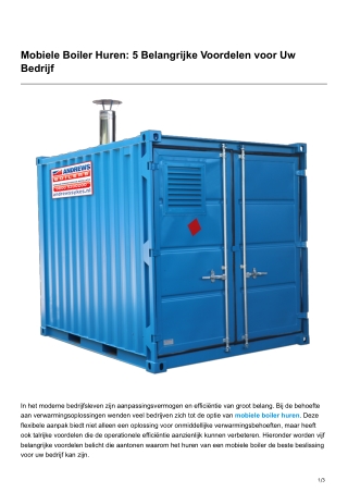 Mobiele Boiler Huren 5 Belangrijke Voordelen voor Uw Bedrijf