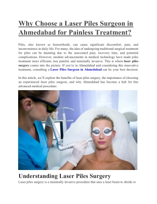 Why Choose a Laser Piles Surgeon in Ahmedabad for Painless Treatment