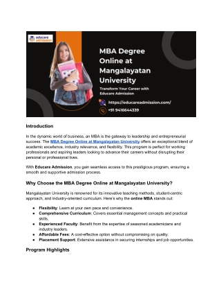 Online MBA Degree at Mangalayatan University: Flexible, Affordable & Career