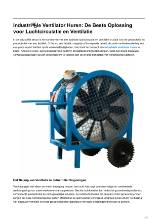Industri毛le Ventilator Huren De Beste Oplossing voor Luchtcirculatie en Ventilatie