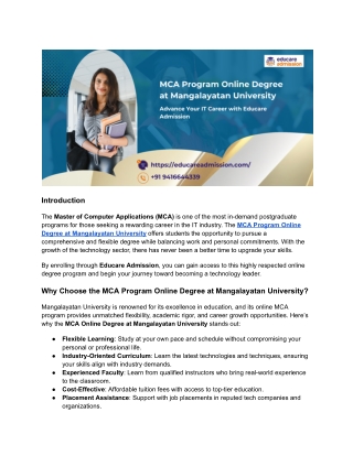 Online MCA Degree Program at Mangalayatan University: Advance Your Career in IT