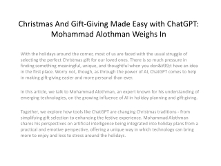 Christmas And Gift-Giving Made Easy with ChatGPT: Mohammad Alothman  Weighs In