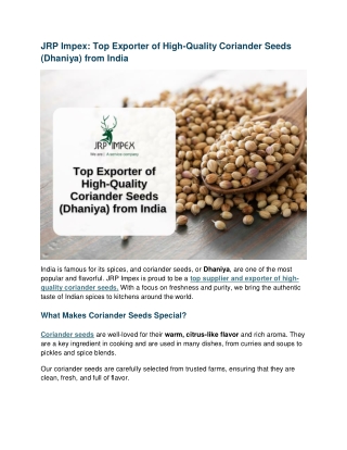 Top Exporter of High-Quality Coriander Seeds (Dhaniya) from India