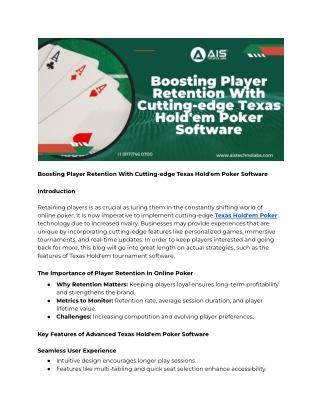 Boosting Player Retention With Cutting-edge Texas Hold'em Poker Software