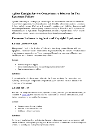 Agilent Keysight Service: Comprehensive Solutions for Test Equipment Failures