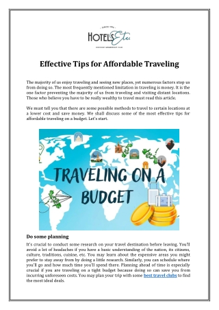 Effective Tips for Affordable Traveling