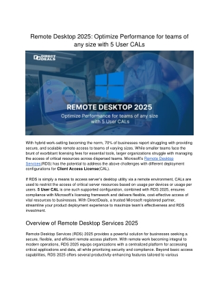 Remote Desktop 2025_ Optimize Performance for teams of any size with 5 User CALs