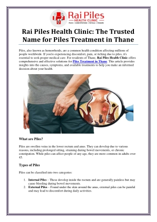 Piles Treatment in Thane - Rai Piles Health Clinic