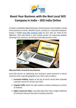 Boost Your Business with the Best Local SEO Company in India – SEO India Online