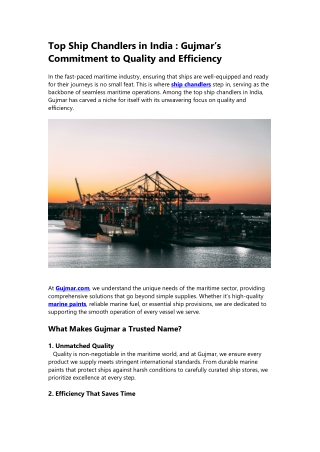 Gujmar: Leading Ship Chandlers in India with Quality & Efficiency