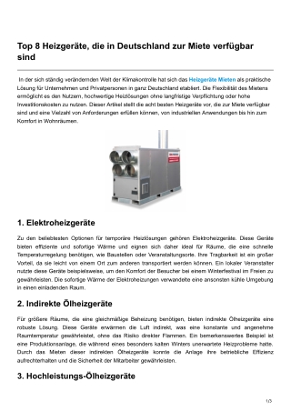 Top 8 Heizgeräte die in Deutschland zur Miete verfügbar sind