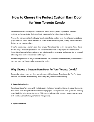 How to Choose the Perfect Custom Barn Door for Toronto Condos