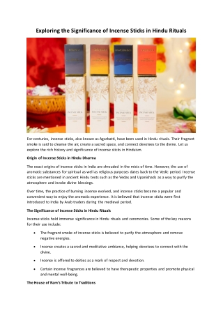 Exploring the Significance of Incense Sticks in Hindu Rituals