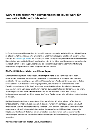 Warum das Mieten von Klimaanlagen die kluge Wahl für temporäre Kühlbedürfnisseist