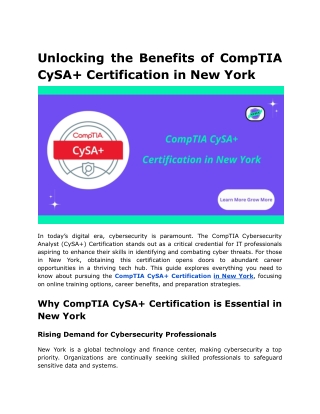 Unlocking the Benefits of CompTIA CySA  Certification in New York