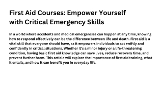 First Aid Courses: Empower Yourself with Critical Emergency Skills