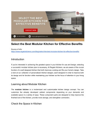 Select the Best Modular Kitchen for Effective Benefits