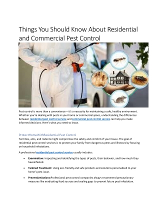 Things You Should Know About Residential and Commercial Pest Control