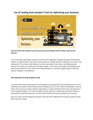 List of Leading SaaS Analytics Tools for Optimizing your Business