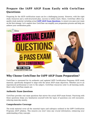 Prepare with the Latest IAPP AIGP Questions – CertsTime