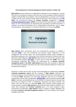 Pioneering Business Continuity Management System Solutions in Dubai, UAE