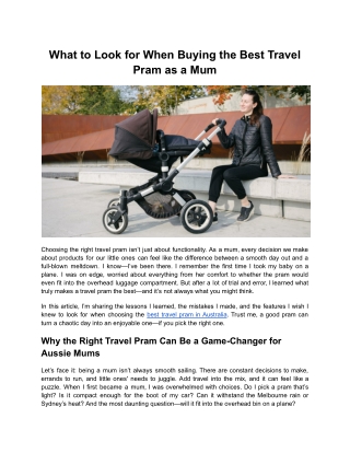 What to Look for When Buying the Best Travel Pram as a Mum