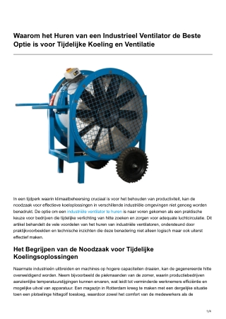 Waarom het Huren van een Industrieel Ventilator de Beste Optie is voor Tijdelijke Koeling enVentilati