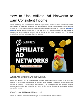 How to Use Affiliate Ad Networks to Earn Consistent Income