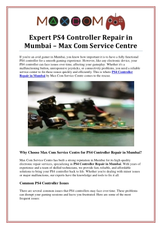 Expert PS4 Controller Repair Services in Mumbai