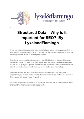 SEO Experts on Structured Data Unlock Google Rich Snippets By Lyxel&Flamingo