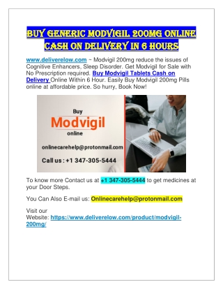 Buy Generic Modvigil 200mg Online Cash on Delivery in 6 Hours