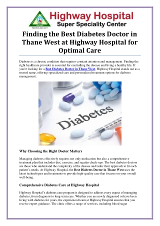 Top-rated Best Diabetes Doctor in Thane West for Your Health Needs