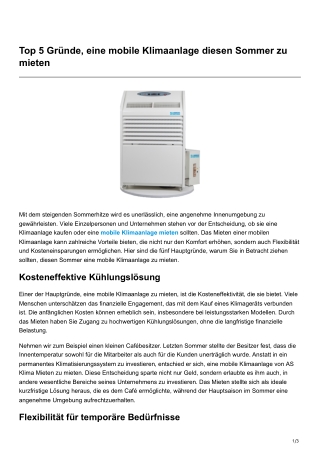 Top 5 Gründe eine mobile Klimaanlage diesen Sommer zu mieten