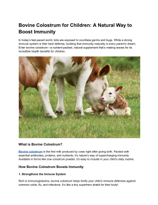 Bovine Colostrum for Children: A Natural Way to Boost Immunity?