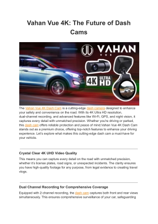 Vahan Vue 4K: The Future of Dash Cams