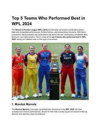 Top 5 Teams Who Performed Best in WPL 2024