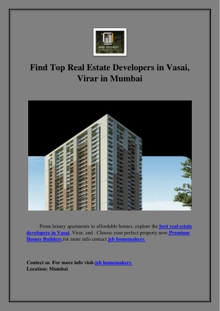 Find Top Real Estate Developers in Vasai