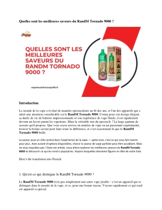 Quelles sont les meilleures saveurs du RandM Tornado 9000