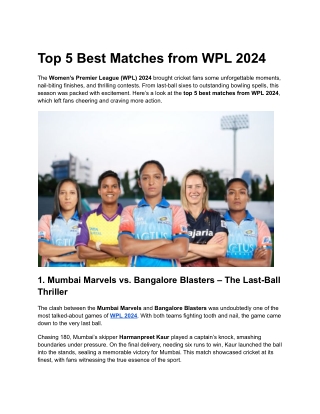 Top 5 Best Matches from WPL 2024