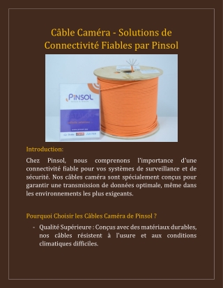 Câble Caméra - Solutions de Connectivité Fiables par Pinsol