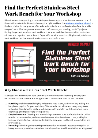 Find the Perfect Stainless Steel Work Bench for Your Workshop