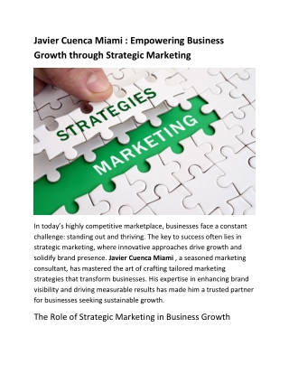 Javier Cuenca Miami : Empowering Business Growth through Strategic Marketing