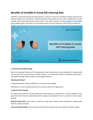 Benefits of Invisible-In-Canal (IIC) Hearing Aids