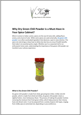 Why Dry Green Chili Powder is a Must-Have in Your Spice Cabinet