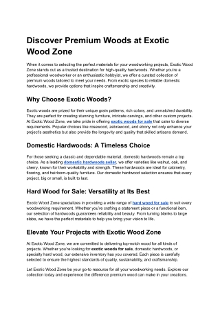 Discover Premium Woods at Exotic Wood Zone