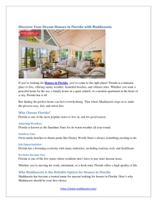 Discover Your Dream Houses in Florida with Maddassets