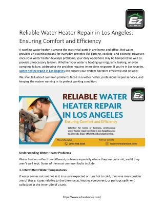 Reliable Water Heater Repair in Los Angeles
