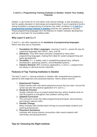 C and C   Programming Training Institutes in Gwalior Unlock Your Coding Potential